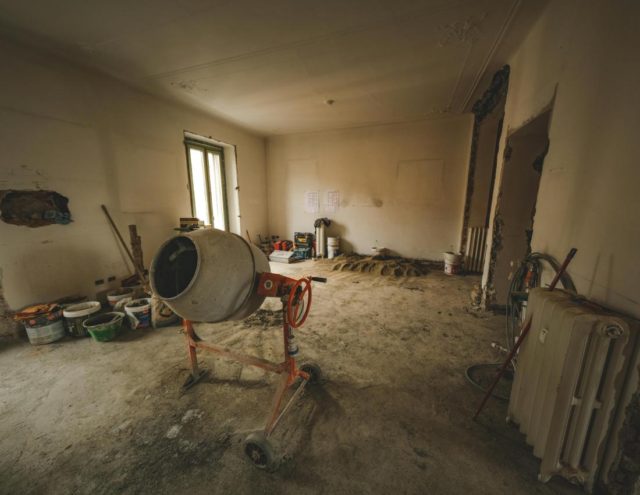concrete mixer in renovated building